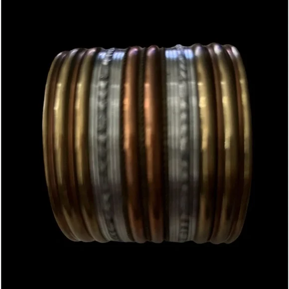 Bracelet VINTAGE Layered Cuff Bronze Tone Textured Wide Open - Picture 3 of 4